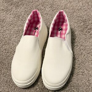 Girls White Slip-On Canvas Shoes with Pink Lining